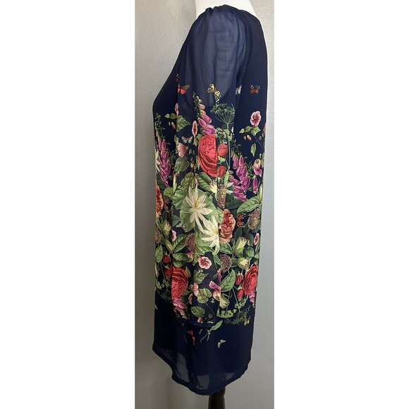 Yumi Modcloth Sz 10 Floral A Line Dress Long Sheer Sleeve Pullover knee length - Picture 2 of 7